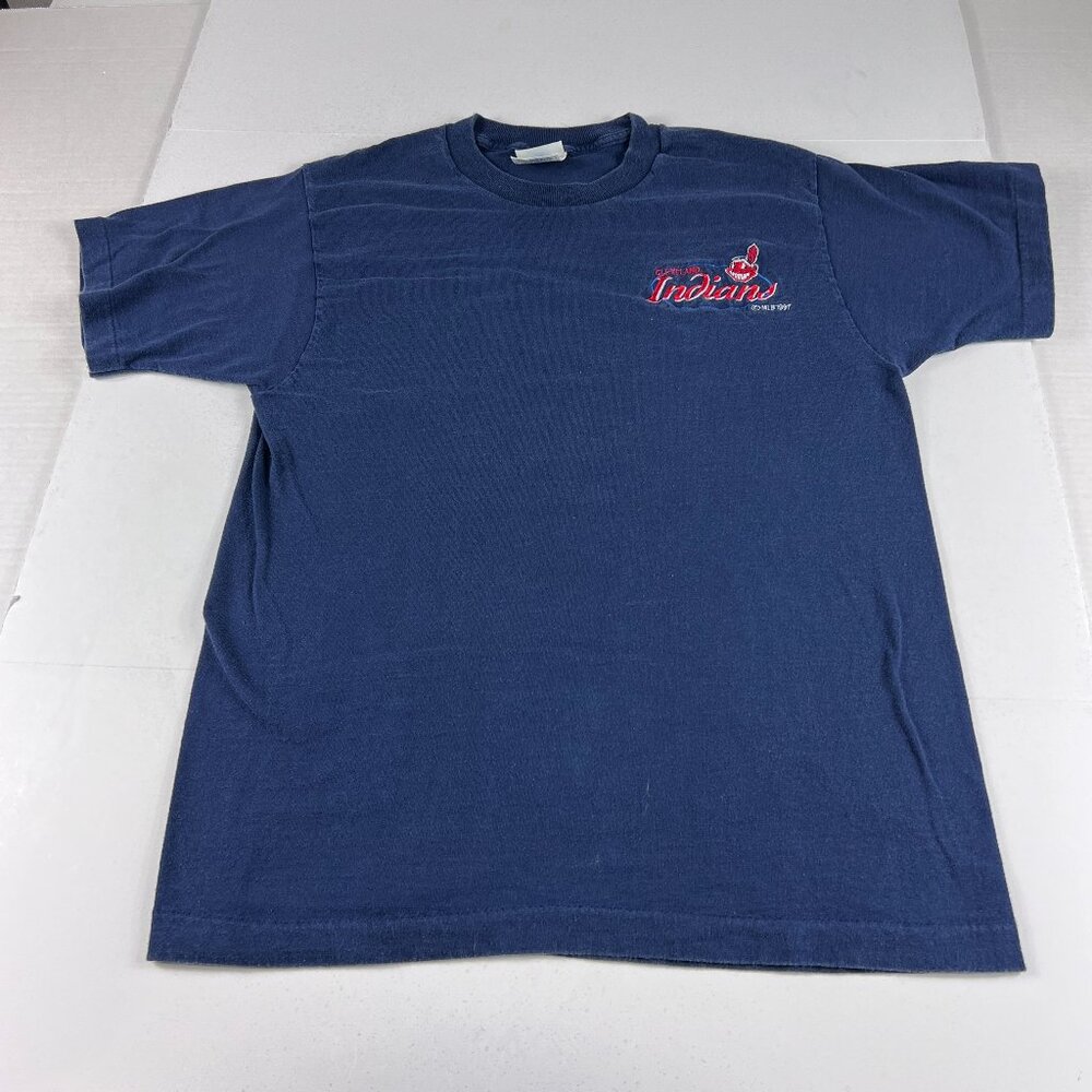 VTG 90s Pro Player Cleveland Indians Shirt Medium Blue Faded Single Stitch Tee